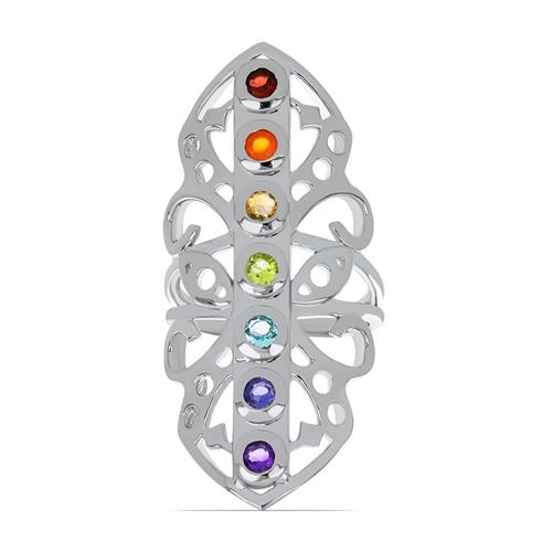 BUY NATURAL CHAKRA STONES STYLISH RING IN 925 STERLING SILVER